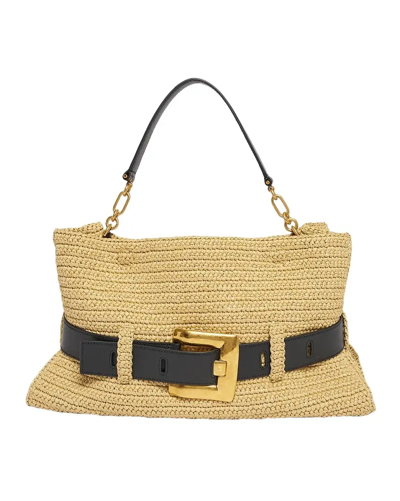 Balmain Cabas Mini Faux Raffia Top-Handle Bag