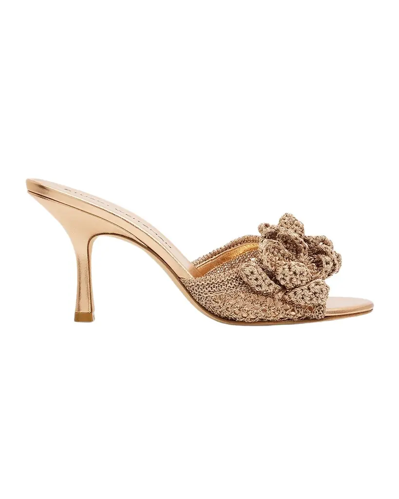 Stuart Weitzman 85mm Lotus Metallic Crochet Slide Sandals