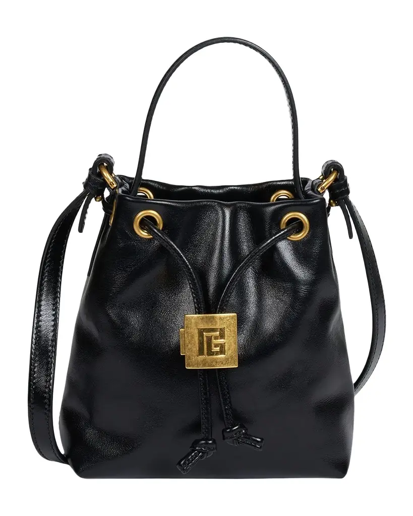 Balmain Pulse Leather Drawstring Bucket Bag