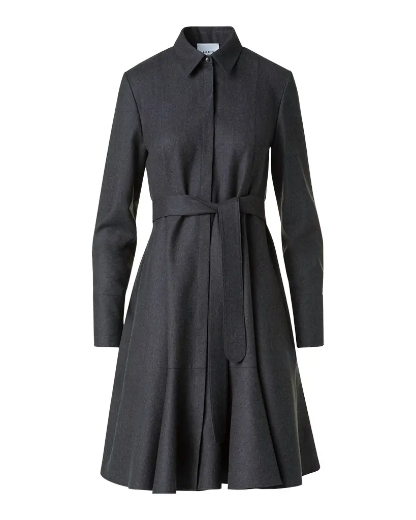 Akris punto Long-Sleeve Belted Wool Flannel Shirtdress