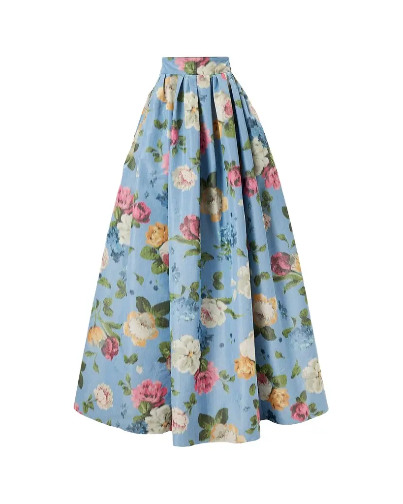 Carolina Herrera Floral Pleated Faille Ball Skirt