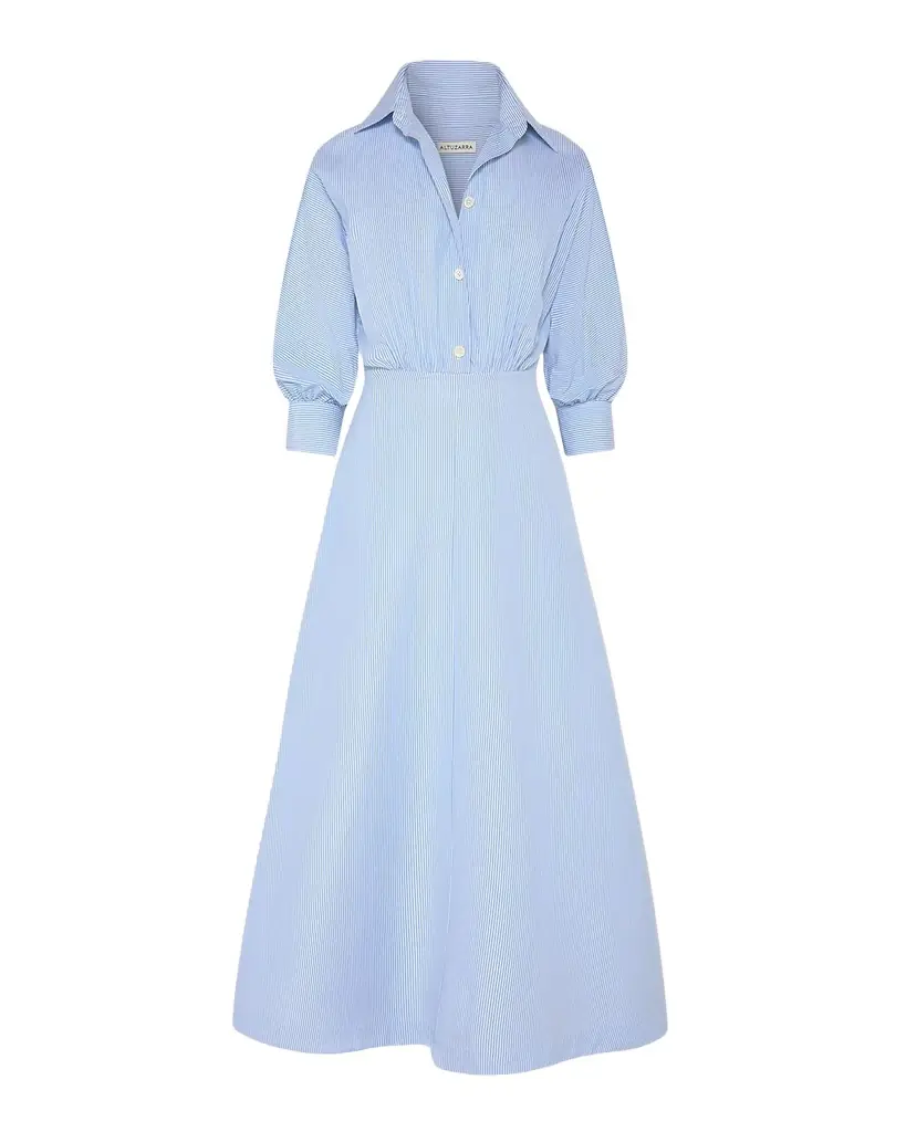 Altuzarra Eleanor Striped Cotton Poplin 3/4-Sleeve Midi Shirtdress
