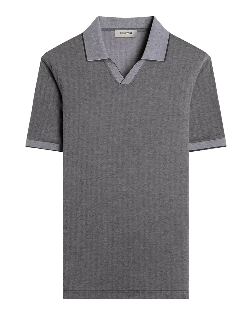 Bugatchi Men 's Performance Micro-Herringbone Johnny Collar Polo Shirt