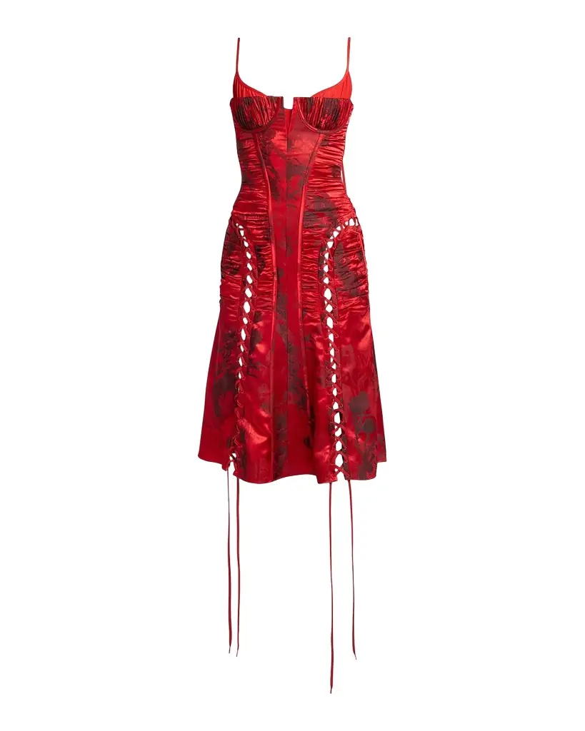 McQueen Certified Fluid Viscose Floral Jacquard Corset Dress - Women's Clothing
