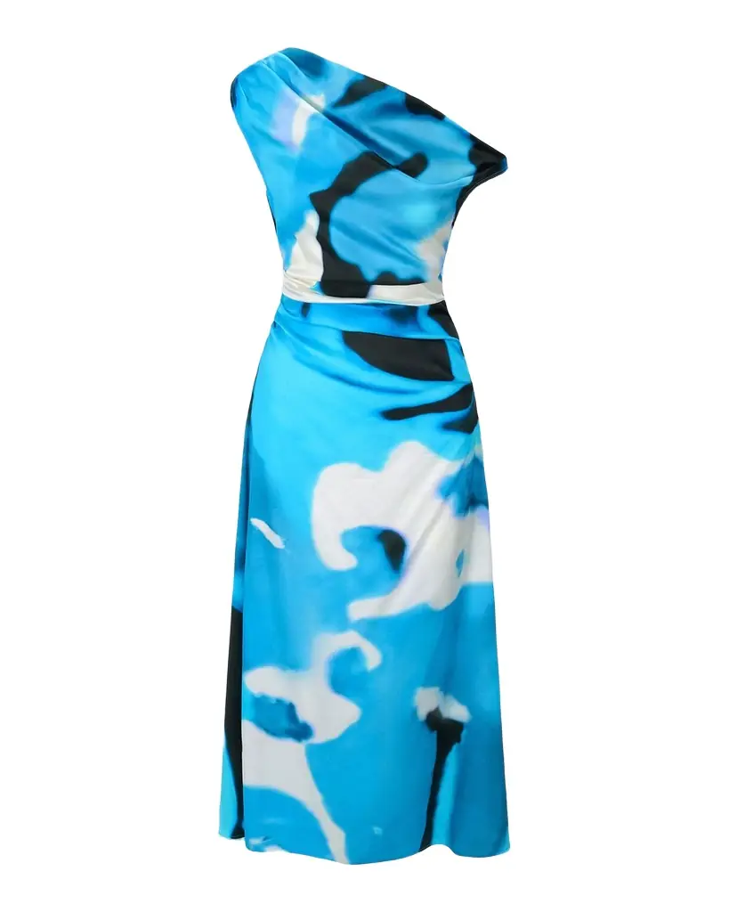 STAUD Phare Draped Silk Dress