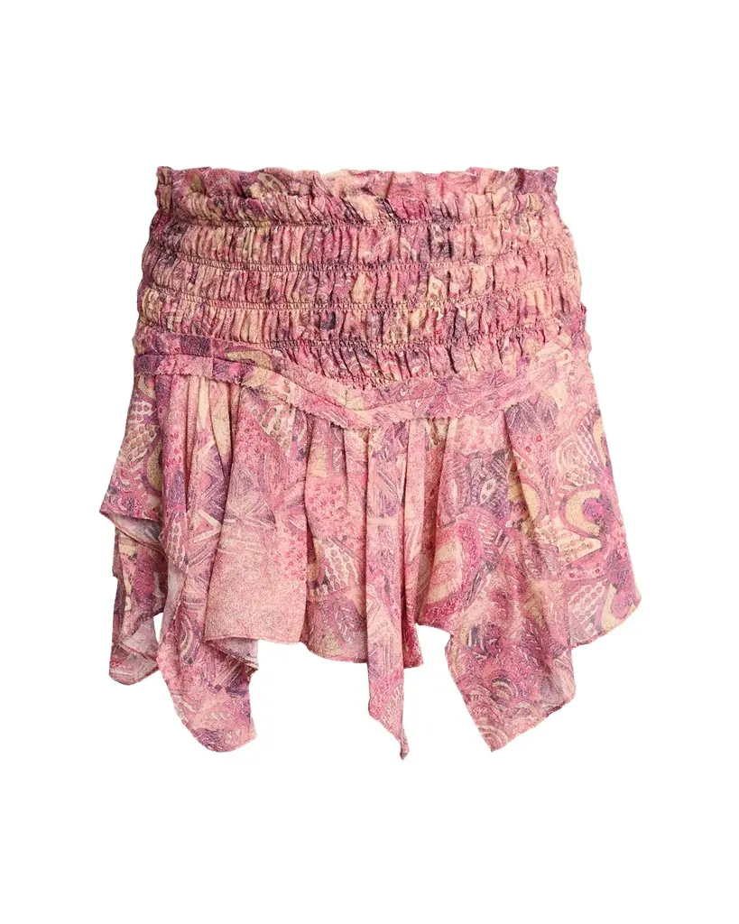 Isabel Marant Ceiva Smocked Silk Handkerchief Mini Skirt