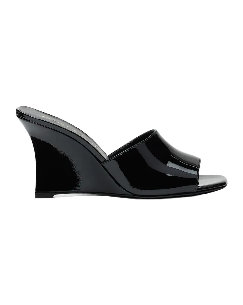 Stuart Weitzman 5mm Vinnie Patent Leather Wedge Mules