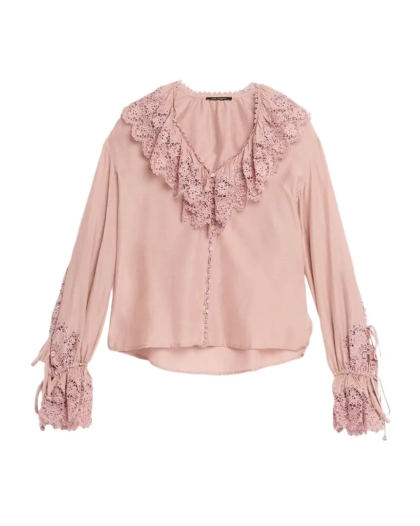 Kobi Halperin Arielle Lace-Trim Ruffle Blouse
