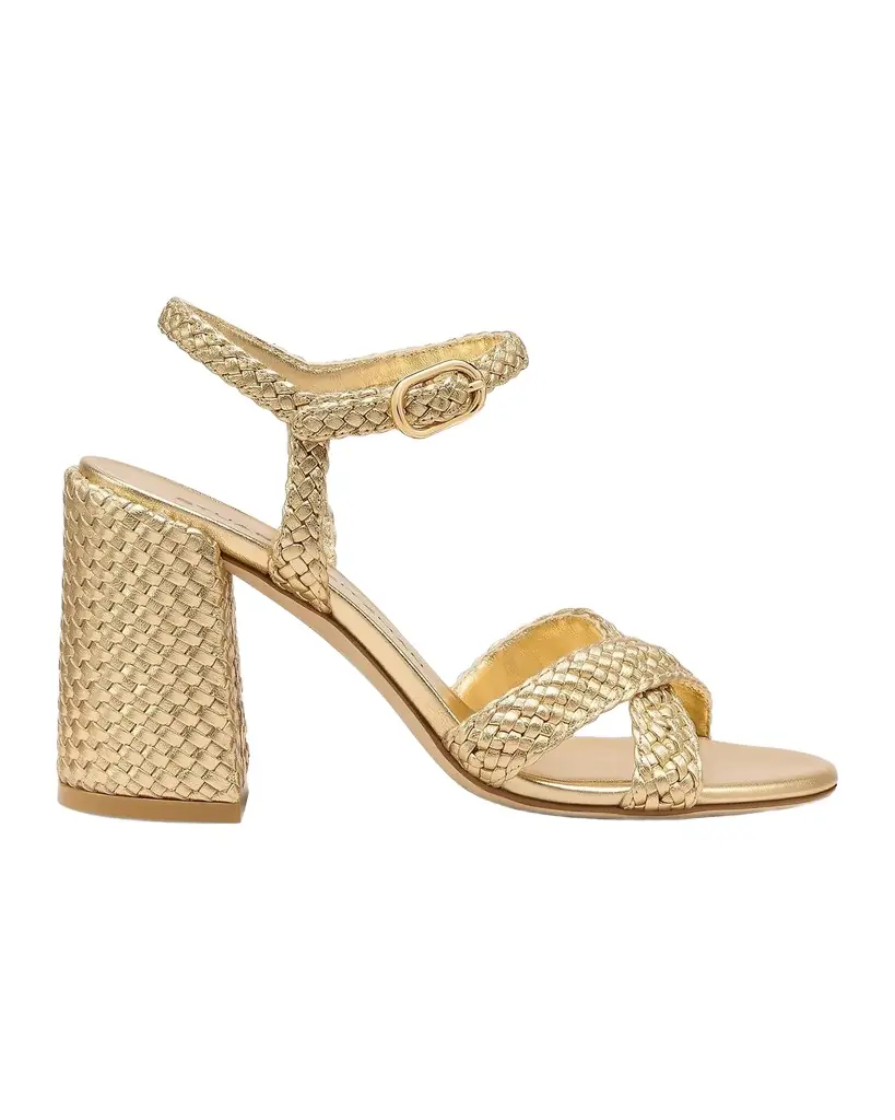 Stuart Weitzman 85mm Alyssa Woven Metallic Leather Ankle-Strap Sandals