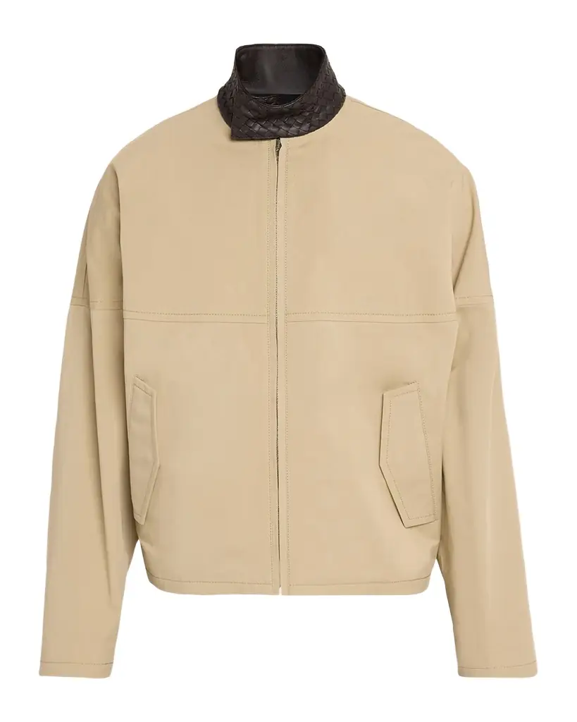 Bottega Veneta Men 's Intrecciato Leather-Collar Cotton Blouson