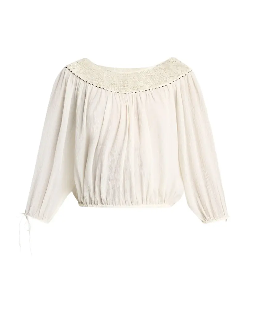Isabel Marant Nelida Guipure Lace-Trim Silk Gauze Drawstring Blouse