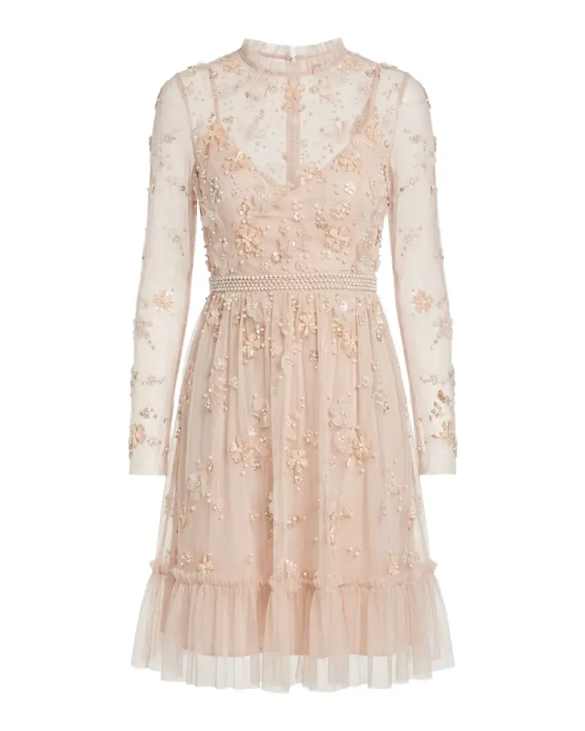 Mac Duggal Floral Beaded Tulle Mini Dress