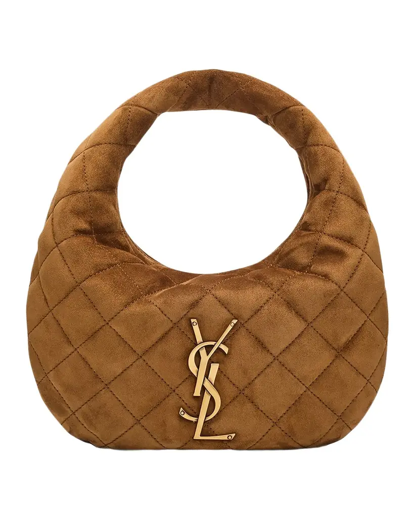 Saint Laurent Icarino Baby YSL Quilted Suede Hobo Bag