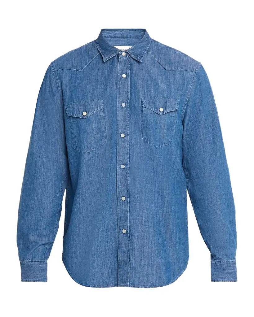 Officine Generale Men 's Maverick Snap-Front Chambray Western Shirt