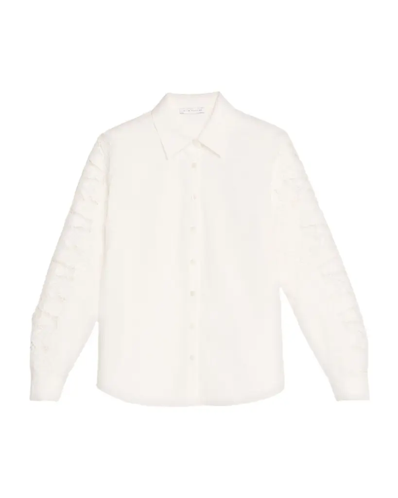 Elie Tahari The Dani Butterfly Lace-Sleeve Cotton Blouse