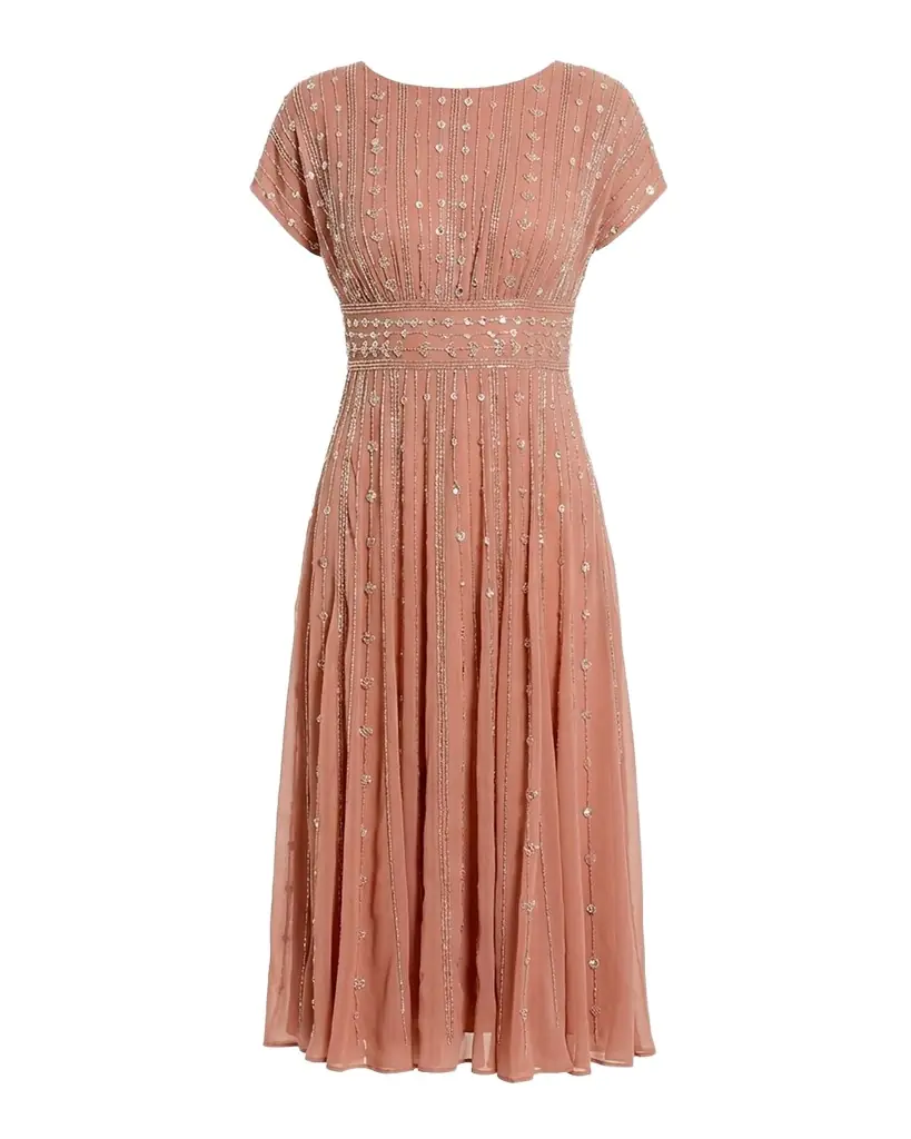 Mac Duggal Beaded Chiffon Midi Dress