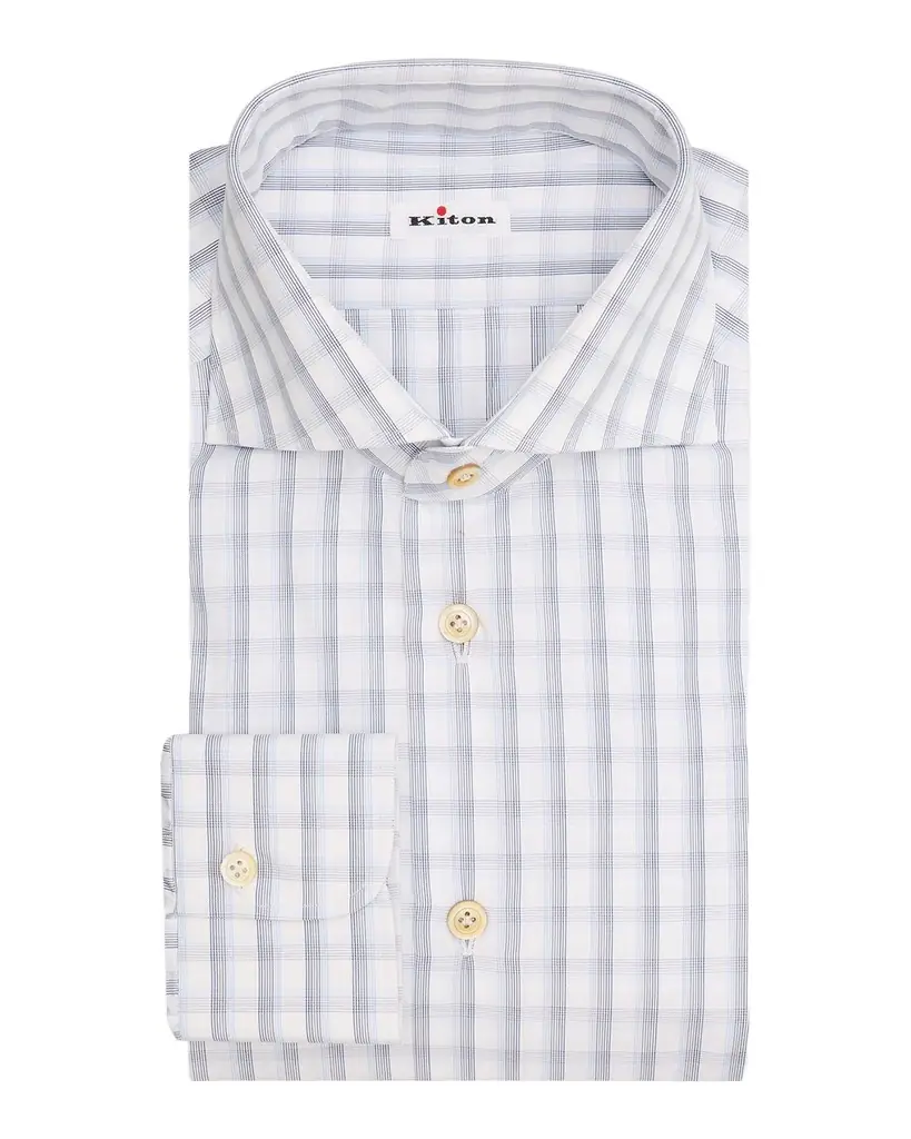 Kiton Men 's Check Cotton Dress Shirt