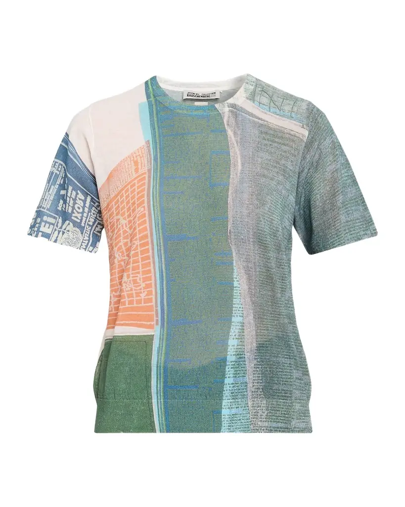 Jason Wu Collection Short-Sleeve Knit Top with "Platter" Artwork by Robert Rauschenberg
