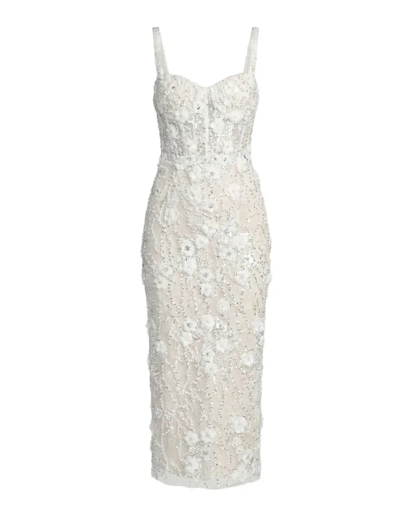 Mac Duggal Beaded Embroidery Fitted Midi-Dress