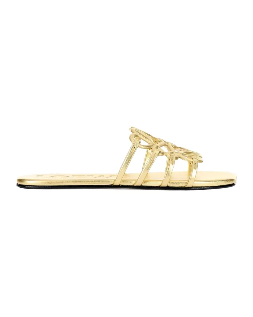 Loewe x Paula 's Ibiza Petal Anagram Metallic Leather Slide Sandals
