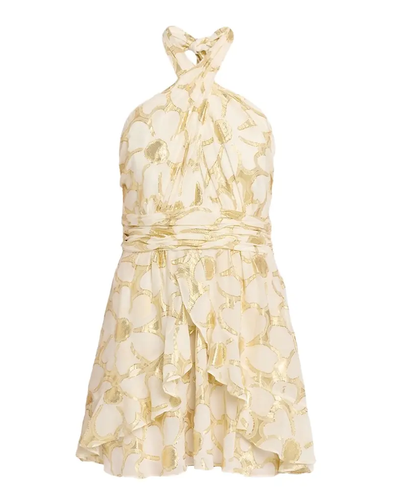 Ramy Brook Reuben Metallic Floral Halter Mini Dress