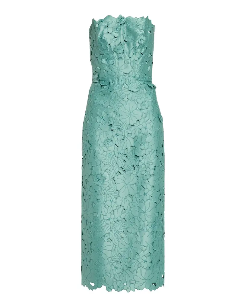 Costarellos Astelle Strapless Floral-Cut Lace Midi Pencil Dress