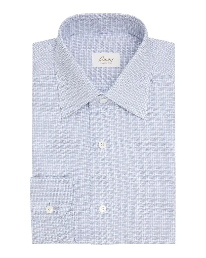 Brioni Men 's Cotton Textured-Check Point Collar Dress Shirt - Women's Clothing