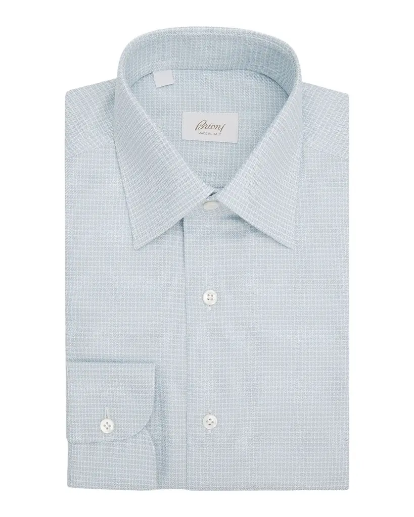 Brioni Men 's Cotton Textured-Check Point Collar Dress Shirt