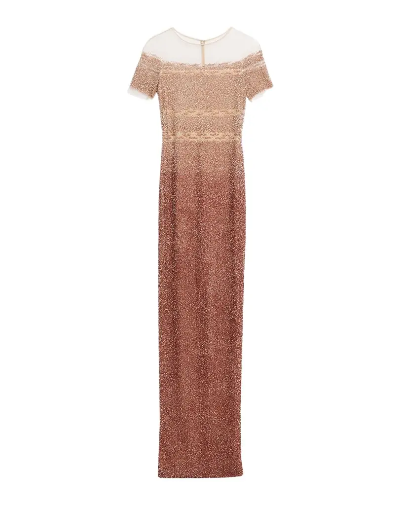Pamella Roland Degrade Sequin Illusion Column Gown