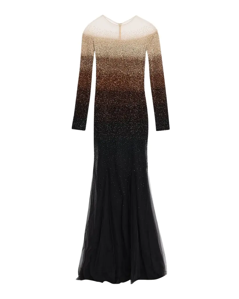 Pamella Roland Ombre Signature Sequin Illusion Trumpet Gown