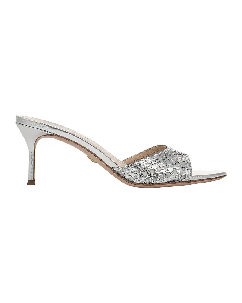 Veronica Beard 65mm Tia Lattice Raffia Mid-Heel Sandals