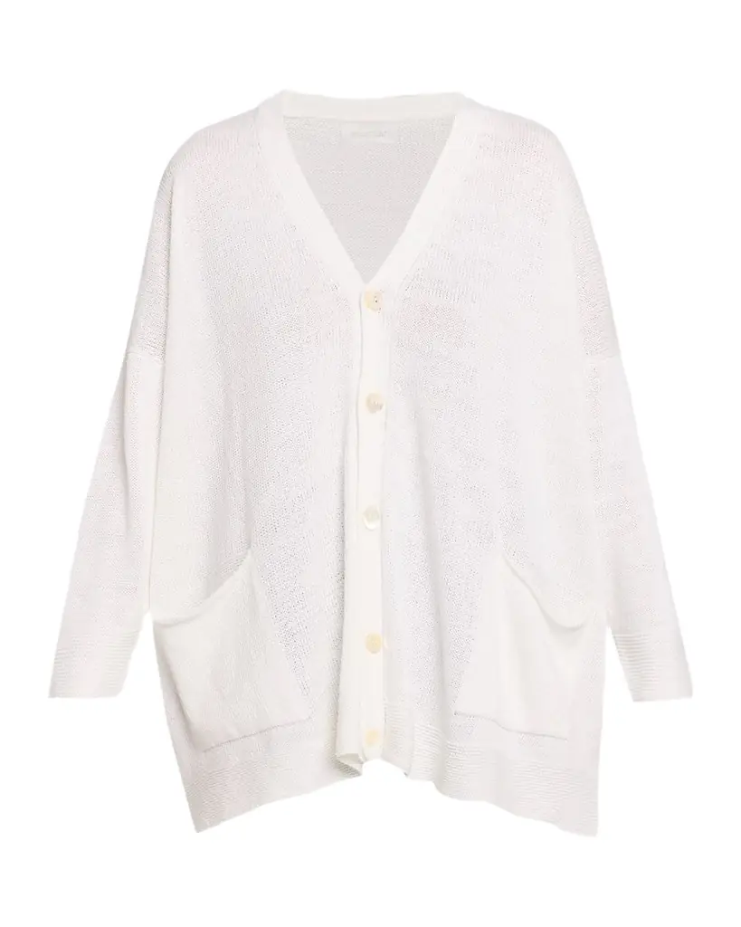 Eskandar Linen-Cotton V-Neck Cardigan - Long Length