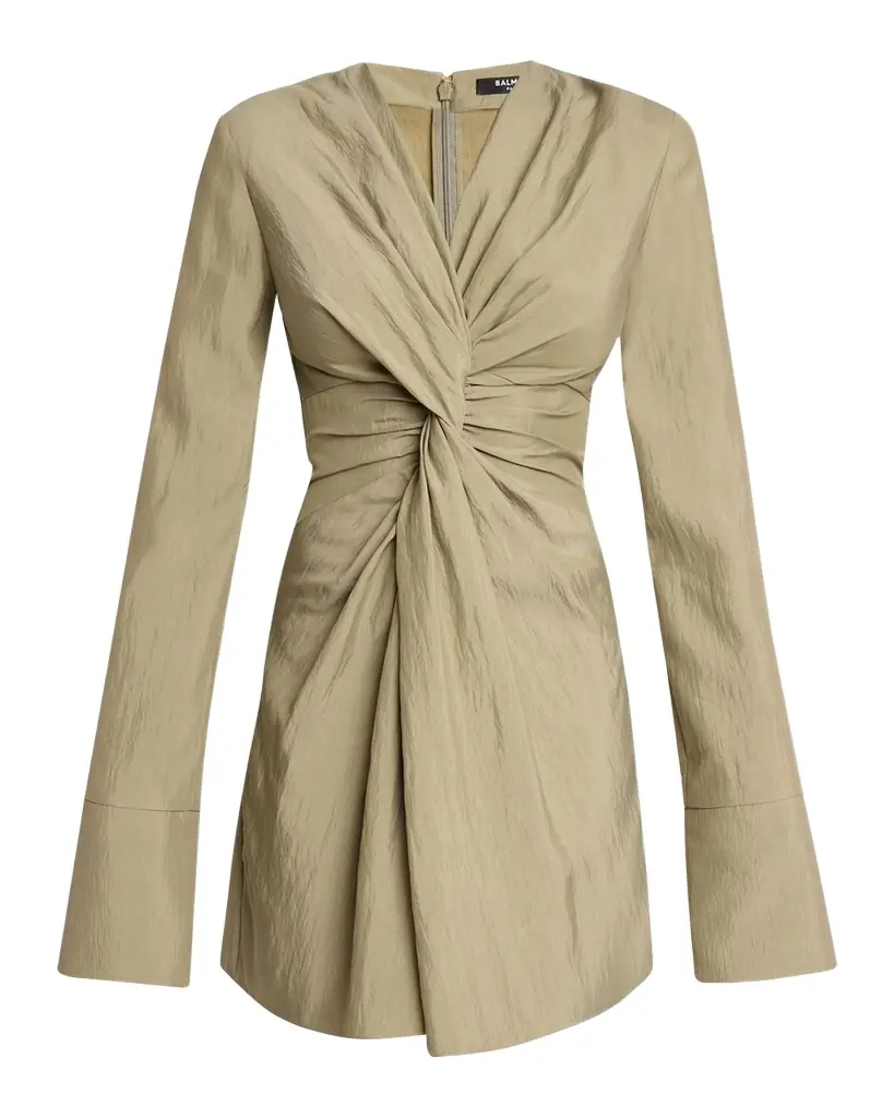 Balmain Long Sleeve Twist Detail Mini Dress