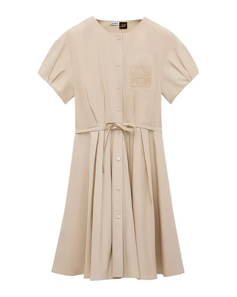 Loewe x Paula 's Ibiza Anagram Puff-Sleeve Pleated Mini Shirtdress