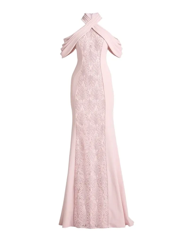 Tadashi Shoji Cold-Shoulder Corded Lace Gown
