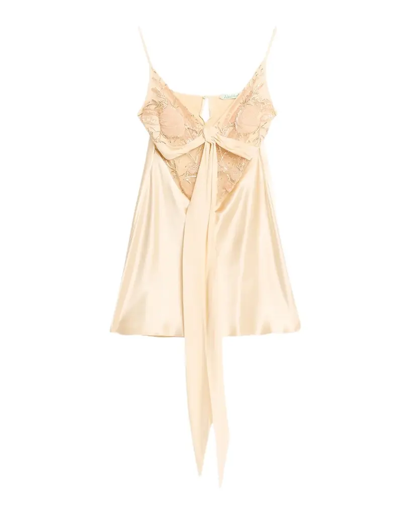 Wiederhoeft Blumen Embroidered Satin Mini Slip Dress
