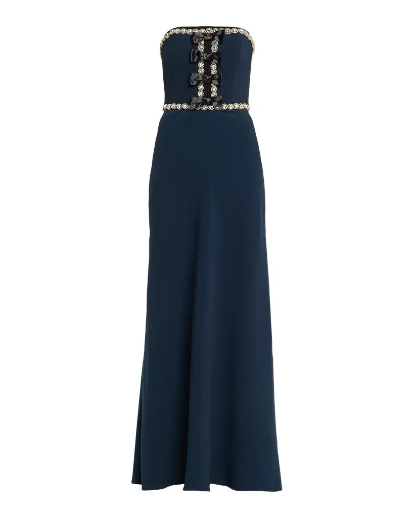 Jenny Packham Tandy Bow Embellished Strapless Gown