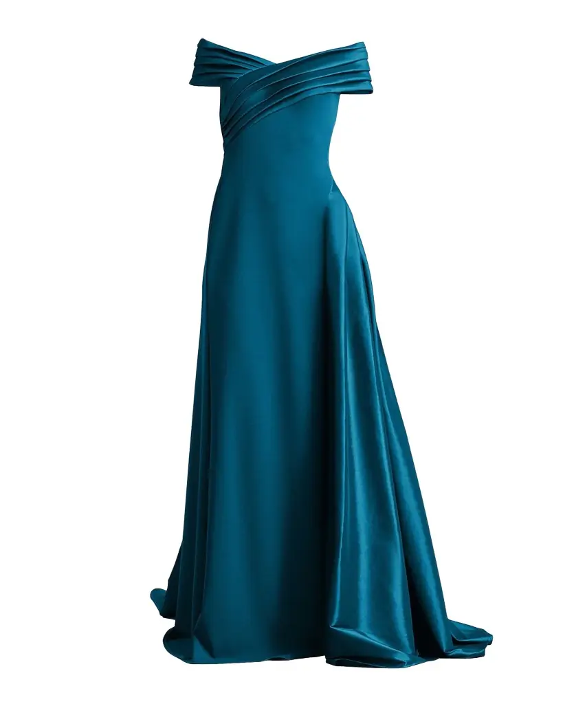 Tadashi Shoji Off-Shoulder Draped Crepe Gown