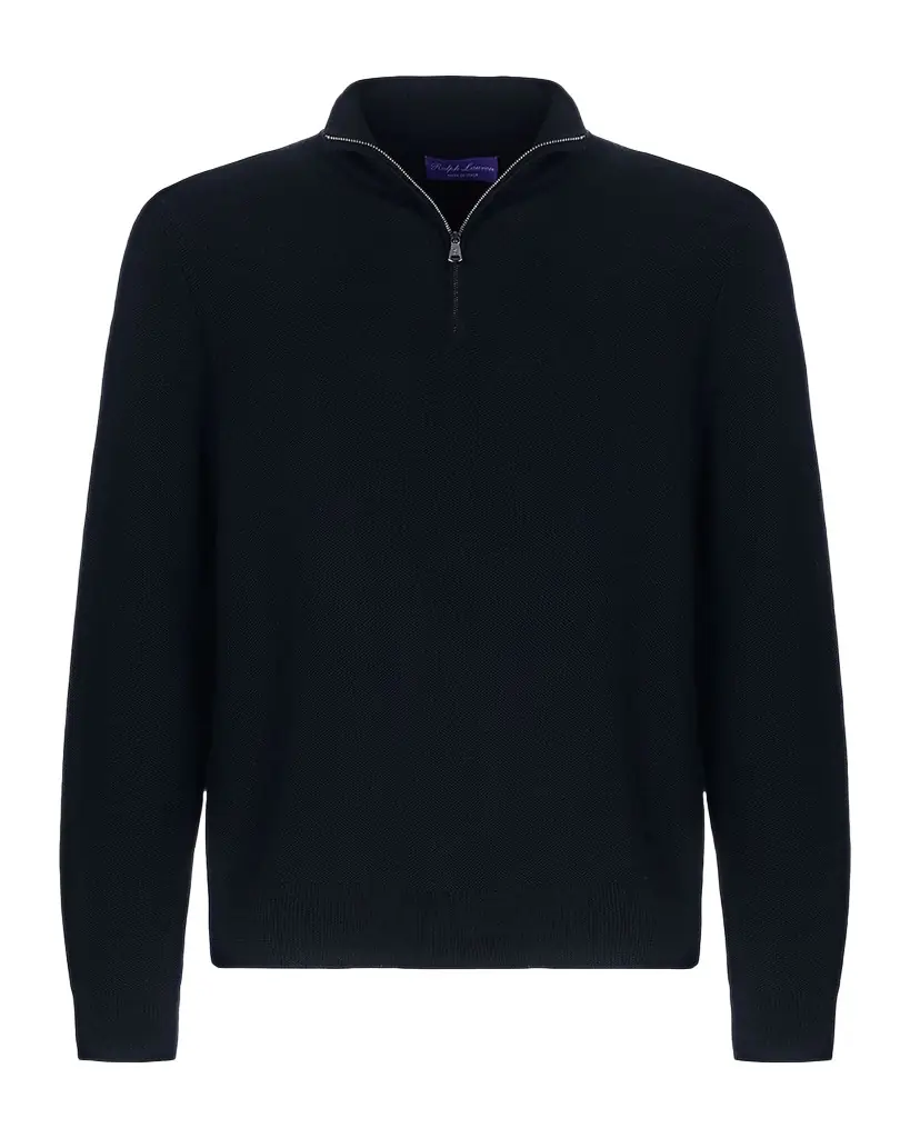 Ralph Lauren Purple Label Piqué-Knit Wool Quarter-Zip Sweater