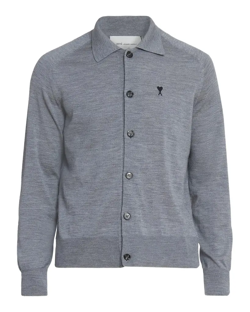 Ami Paris Men 's Embroidered-Logo Wool Knit Cardigan