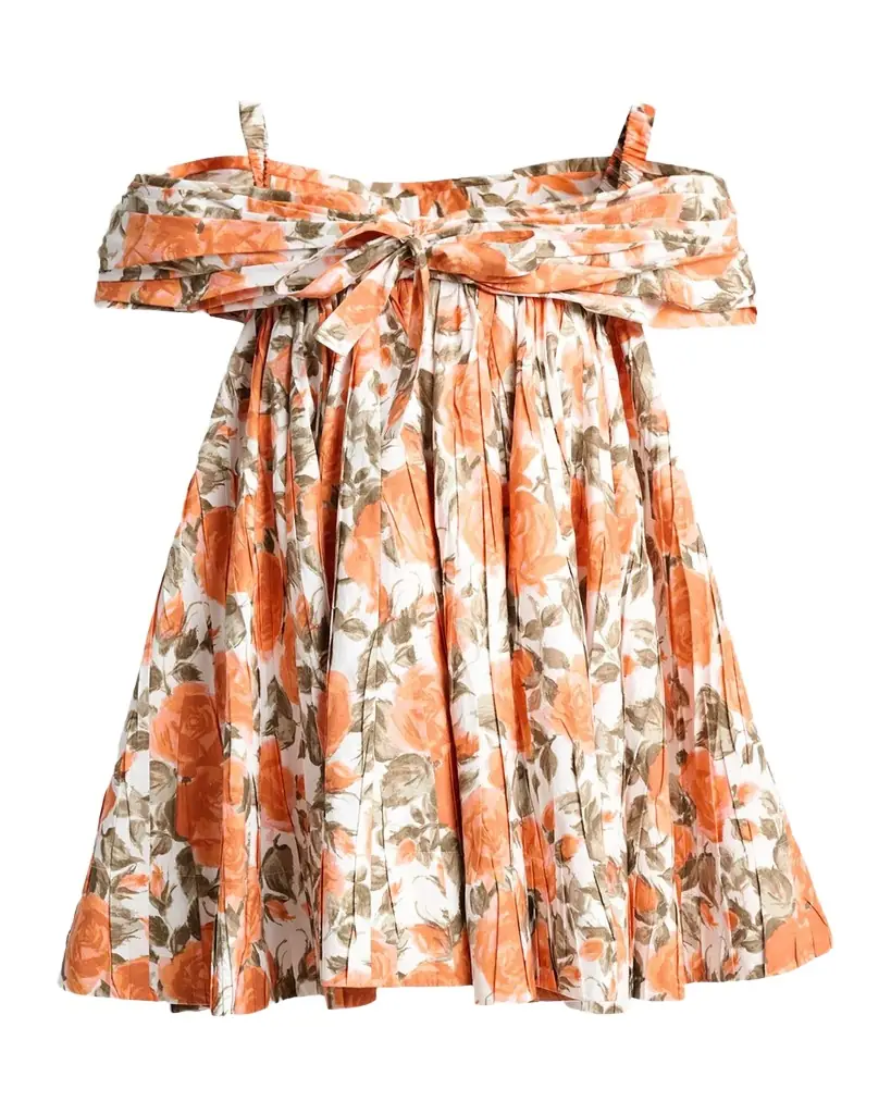 Chloe Floral Pleated Off-The-Shoulder Mini Babydoll Dress