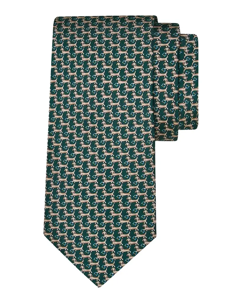 Ferragamo Men 's Gancio Dachshund-Print Silk and Wool Tie