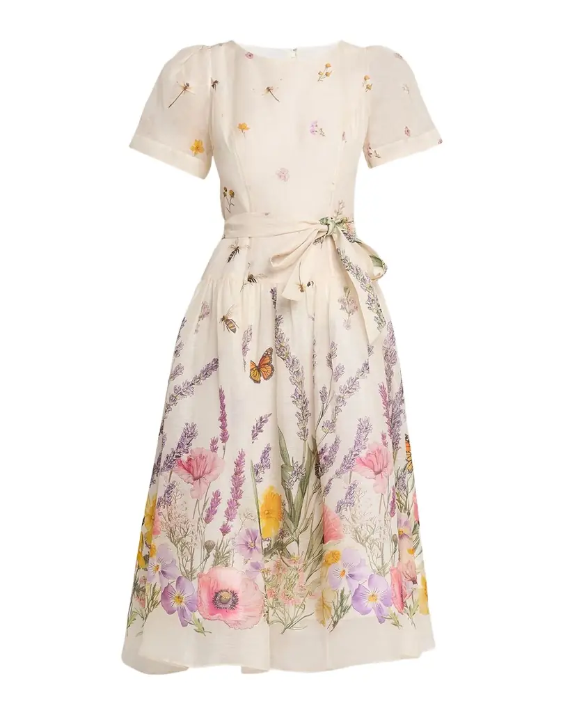 Rickie Freeman for Teri Jon Belted Floral-Print Midi Dress