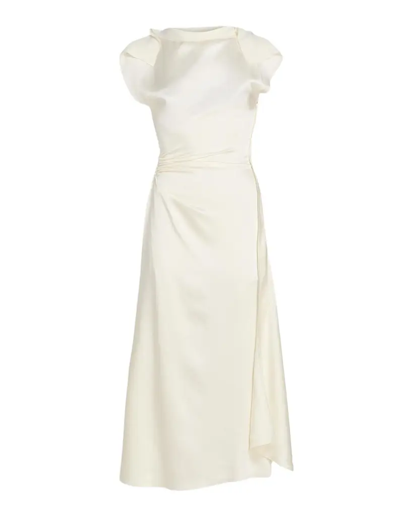 Victoria Beckham Draped Sleeve Satin Midi Dress - Women's Clothing