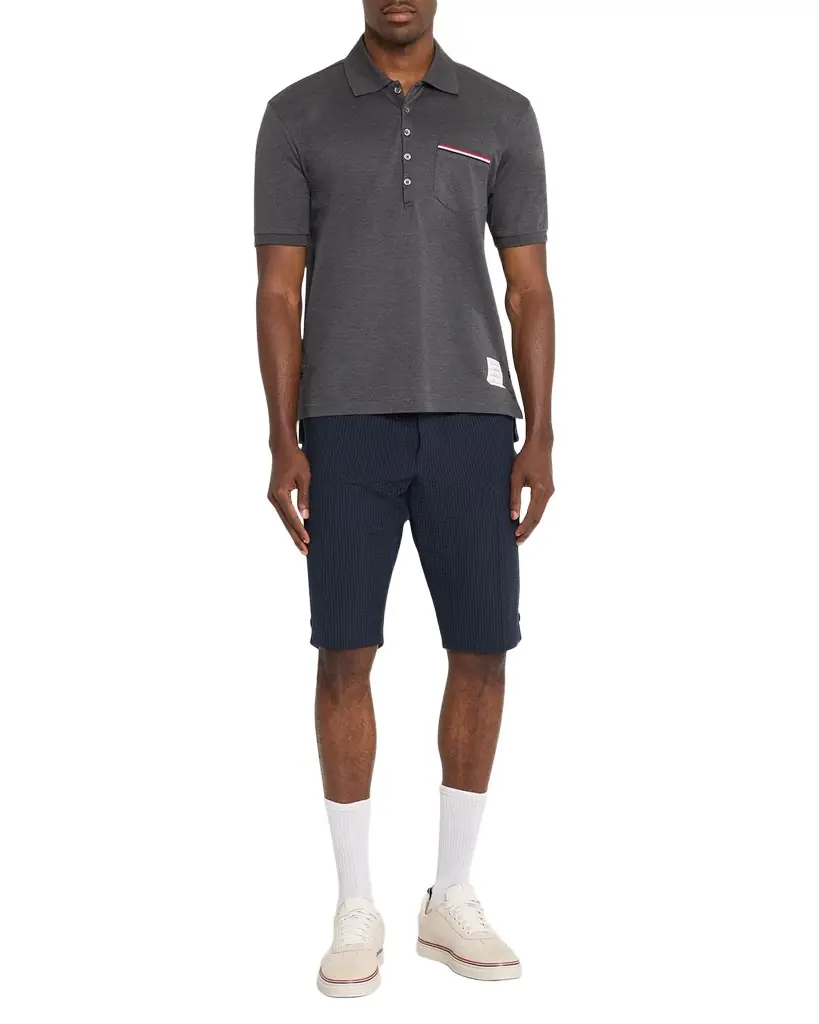 Thom Browne Heather Polo Shirt with Striped Pocket