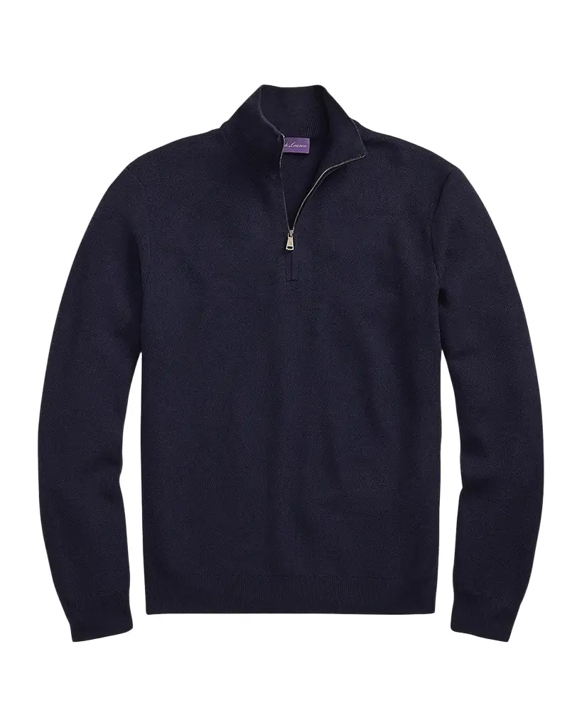 Ralph Lauren Purple Label Piqué-Knit Wool Quarter-Zip Sweater