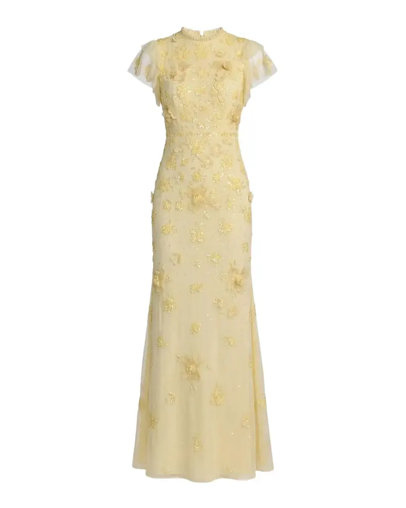 mac duggal flutter sleeve formal appliqu maxi dress Mac Duggal Flutter-Sleeve Formal Appliqu Maxi Dress