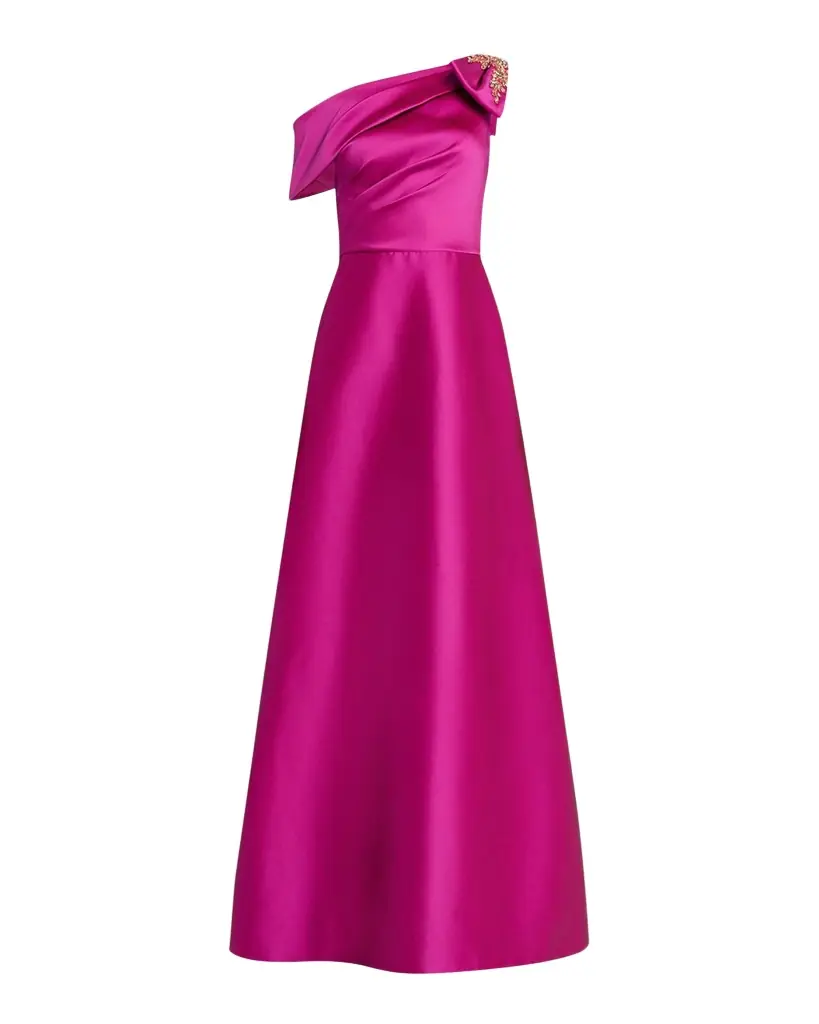 Rickie Freeman for Teri Jon Draped One-Shoulder Bow Gown