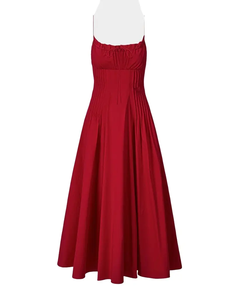 STAUD Margi Pleated Poplin Maxi Dress