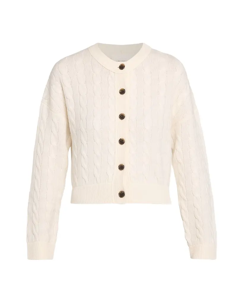Lisa Yang Cassie Cashmere Cable Knit Crewneck Cardigan